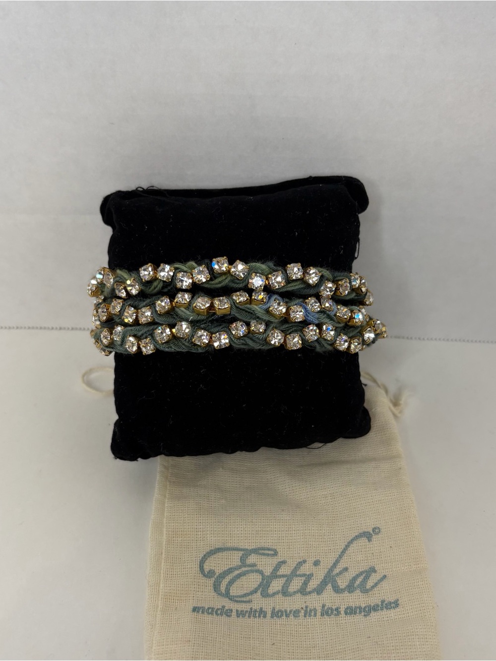 Ettika Sage Green Braided Crystal Wrap Bracelet
